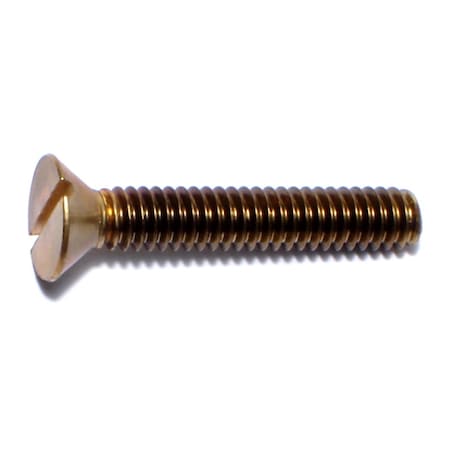 Midwest Fastener 1/4"-20 x 1-1/2 in Slotted Flat Machine Screw, Plain Brass, 10 PK 61053